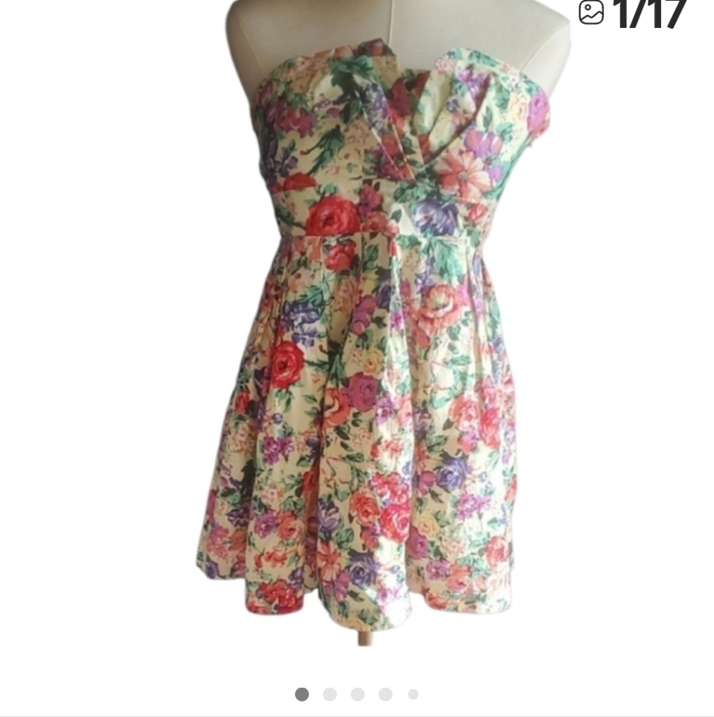 Sans Souci Pink and Green Pleated Strapless Sundress Sz M - Picture 6 of 17